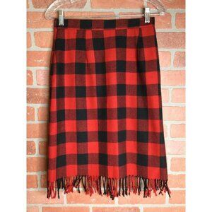 Vintage Savion Women's Check Plaid Fringed Straight Midi Skirt Red, Black Size 6